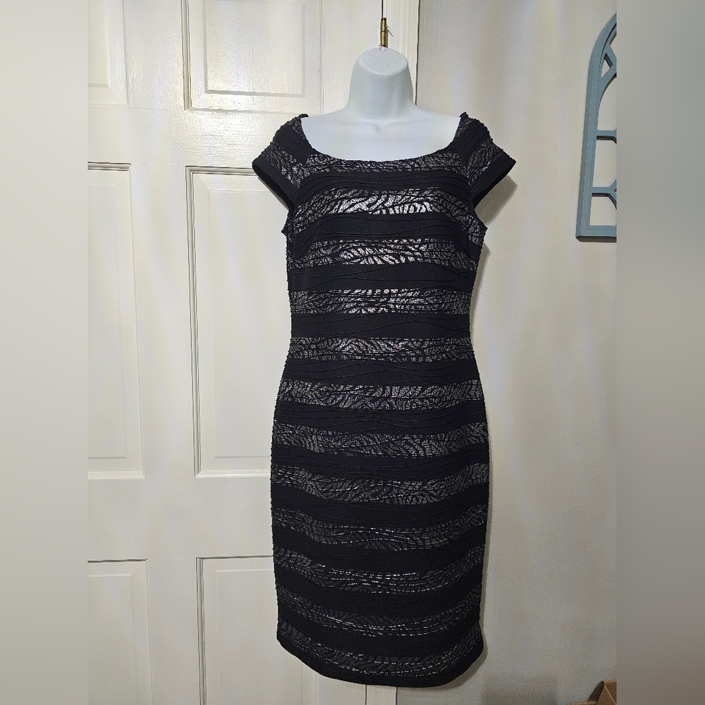 Frank Lyman Design Black and Gray Lace Midi Dress